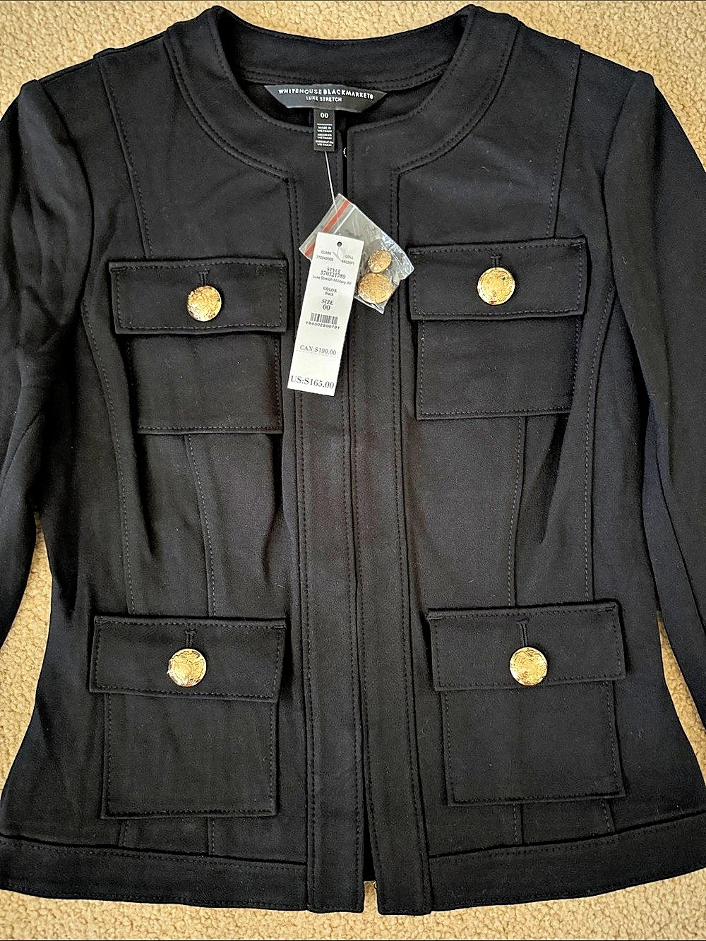 White House Black Market WHBM Stylist Jacket Black Blazer Size 00